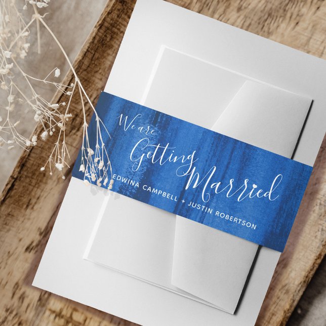 Getting married sapphire blue abstract art wedding invitation belly band (Creator Uploaded)