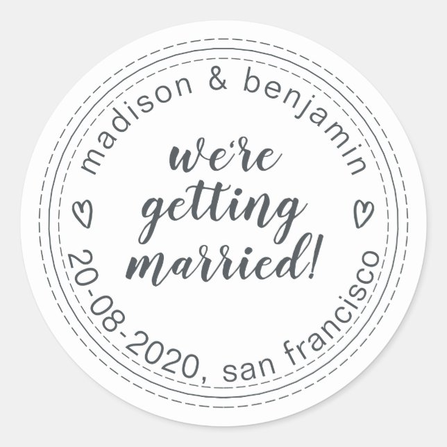 Getting Married Save the Date Black White Classic Round Sticker (Front)