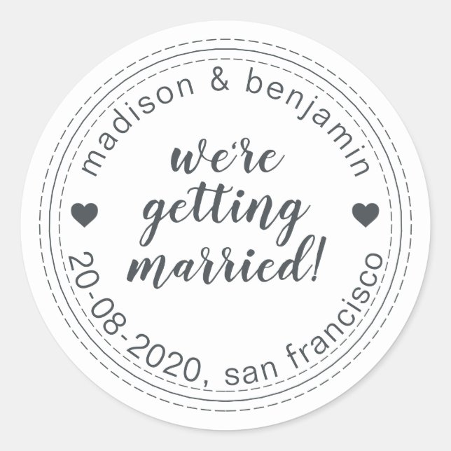 Getting Married Save the Date Black White Classic Round Sticker (Front)
