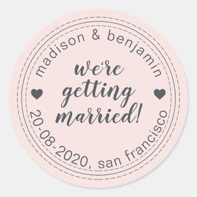 Getting Married Save the Date Pastel Pink Classic Round Sticker (Front)