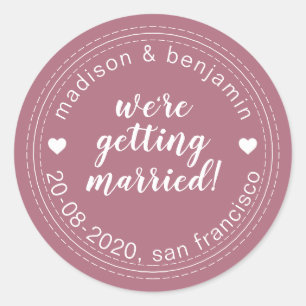 Getting Married Save the Date Purple Cassis Classic Round Sticker