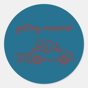 Getting meowied cat wedding bride groom funny long classic round sticker
