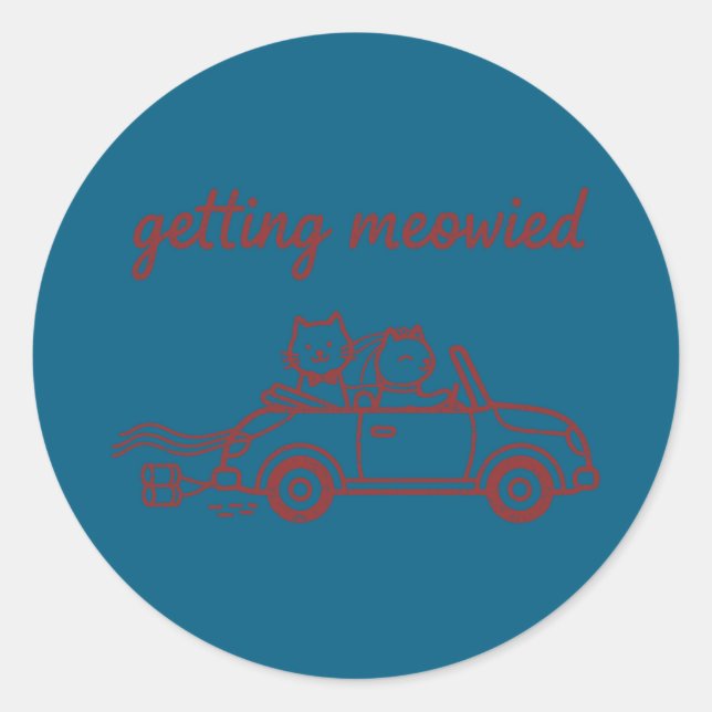 Getting meowied cat wedding bride groom funny long classic round sticker (Front)