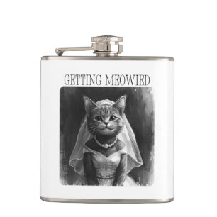 Getting Meowied – Funny Bachelorette Design Hip Flask
