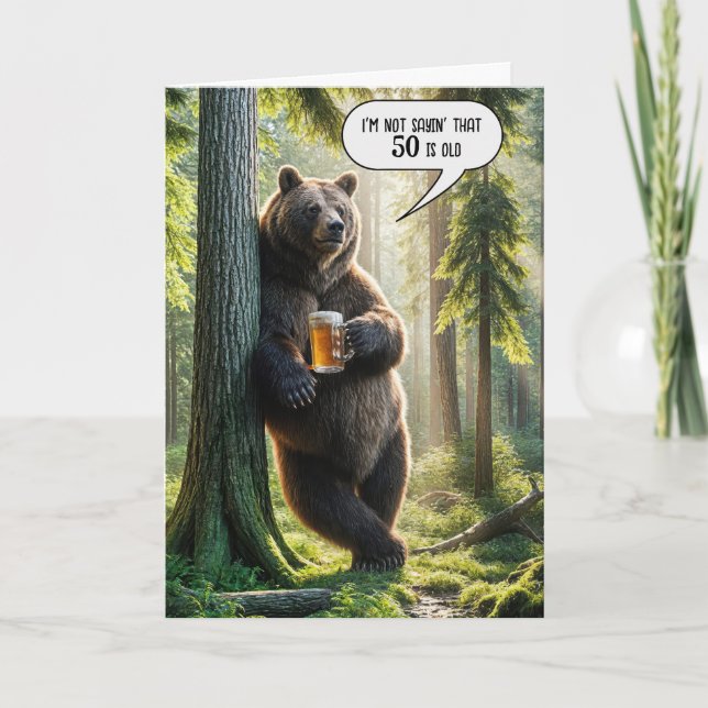 Getting Old 50th Birthday Bear With Beer Card (Front)