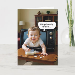 Getting Old Birthday Baby Crawling Out of TV Set Card