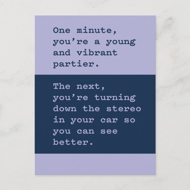 Getting Old Birthday: turn down music to see Postcard (Front)