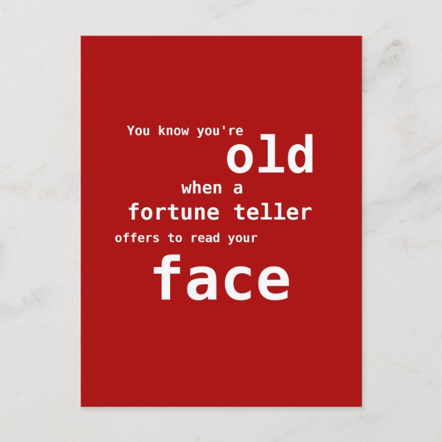 Getting Old: Fortune Teller Offers to Read Face Postcard (Front)