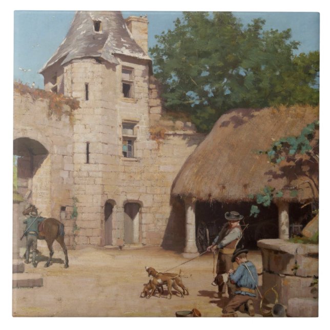 Getting Ready for the Hunt (Mediaeval Scene) Ceramic Tile (Front)