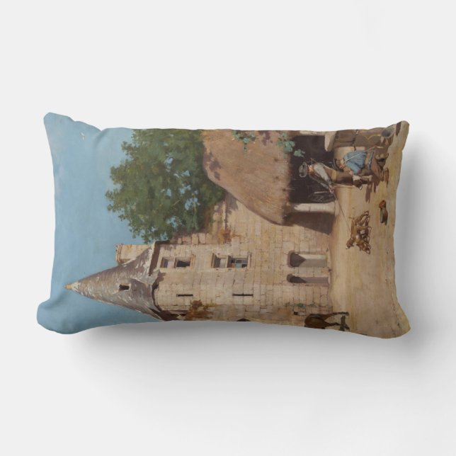 Getting Ready for the Hunt (Mediaeval Scene) Lumbar Cushion (Front)