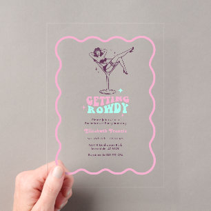 Getting Rowdy Retro Martini Bachelorette Party Acrylic Invitations