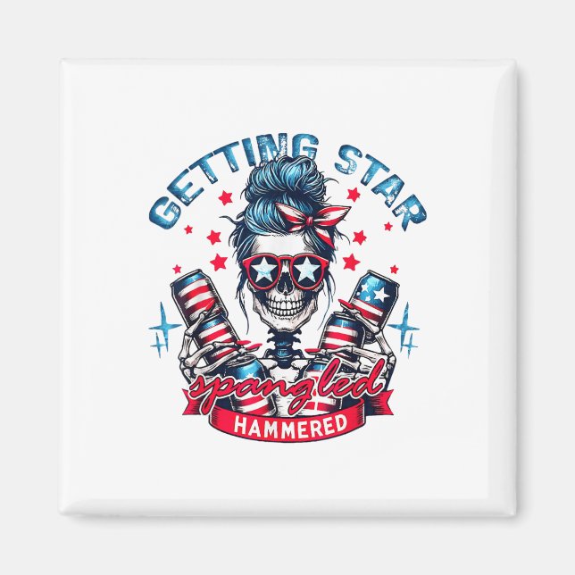 Getting Star Spangled Hammered Skeleton 4th Of Jul Magnet (Front)