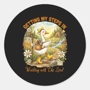Getting steps in walking with the lord christian classic round sticker