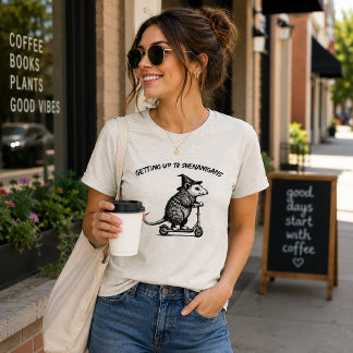 Getting Up To Shenanigans Opossum on Scooter Tri-Blend Shirt