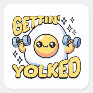 Getting Yolked! Cute Lifting Gym Egg Pun Square Sticker