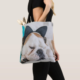 Getty Images Sleepy Dog with Cat Headband Tote Bag