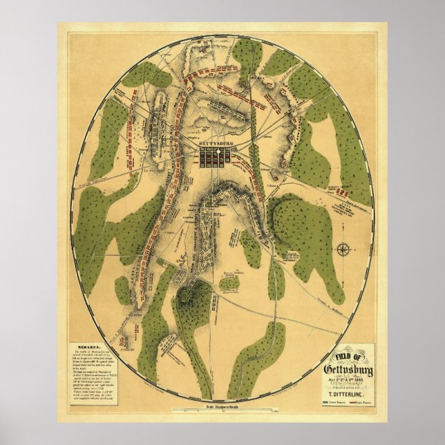 Gettysburg Battle Map 1863 - Civil War Poster (Front)
