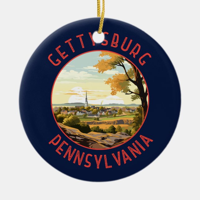 Gettysburg Pennsylvania Retro Distressed Circle Ceramic Ornament (Front)