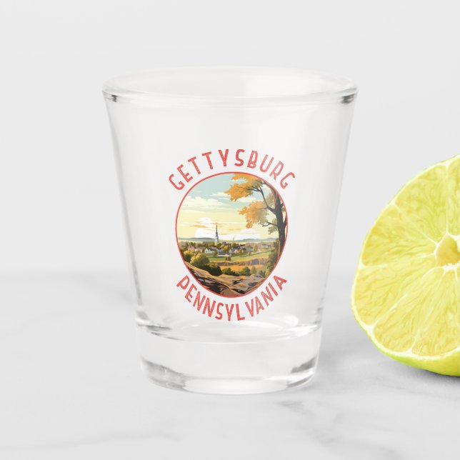 Gettysburg Pennsylvania Retro Distressed Circle Shot Glass (Front)