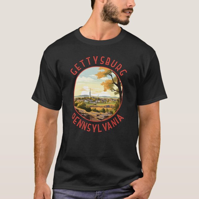 Gettysburg Pennsylvania Retro Distressed Circle T-Shirt (Front)