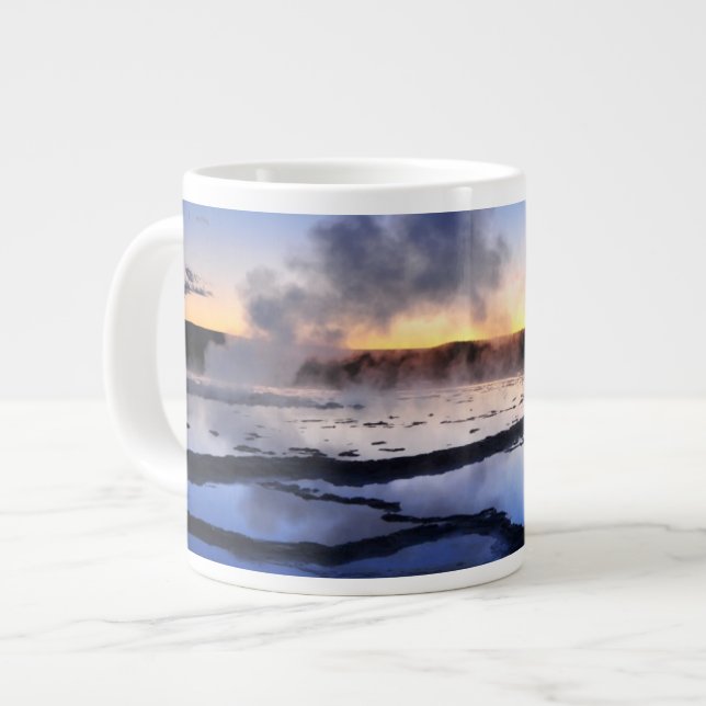 Geyser Smoke at Sunset Large Coffee Mug (Front Left)