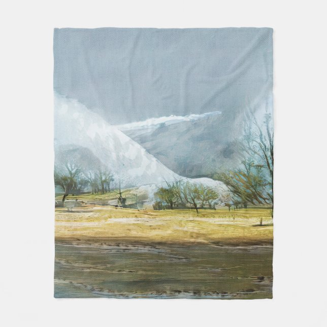 Geysers in the Kamchatka valley. Oil painting on c Fleece Blanket (Front)