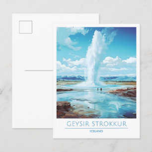 Geysir Strokkur Iceland Vintage Travel  Postcard
