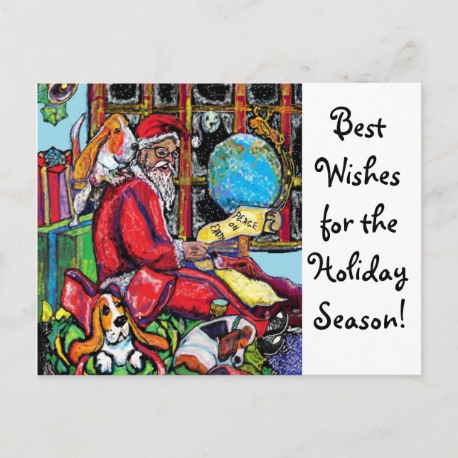 GGBR Holiday Postcard - Santa & Bassets (Front)
