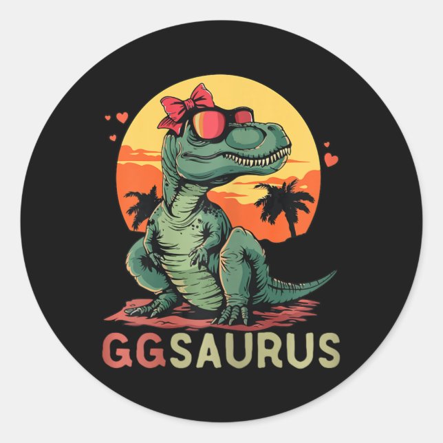 Ggsaurus Dino Dinosaur Gg-saurus T-rex Funny Trex  Classic Round Sticker (Front)