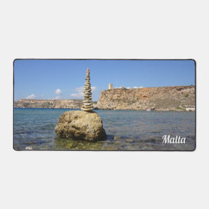 Ghajn Tuffieha Bay & Tower Stone Cairn Desk Mat