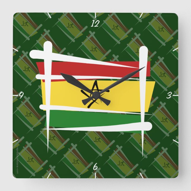 Ghana Brush Flag Square Wall Clock (Front)