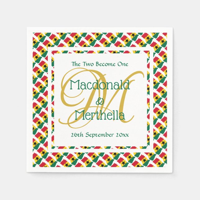 GHANA Custom Monogram Wedding Celebration Paper Napkin (Front)