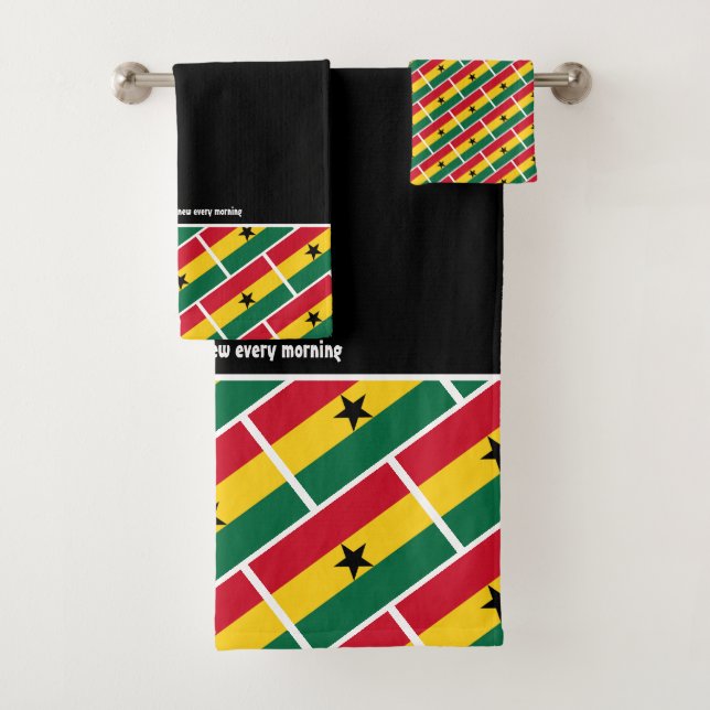 GHANA FLAG Customised Scripture BLACK Ghanaian Bath Towel Set (Insitu)