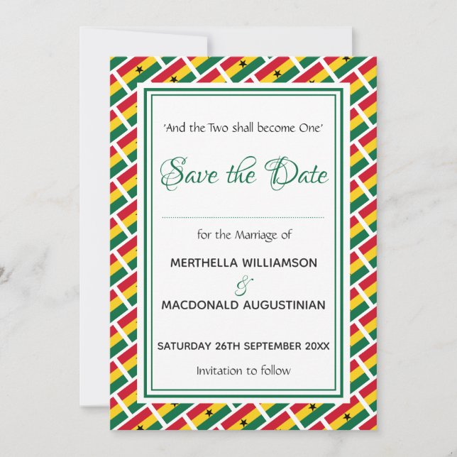 GHANA FLAG Customised Scripture Stylish Ghanaian Save The Date (Front)