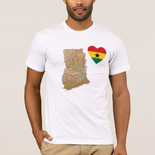 Ghana Flag Heart and Map T-Shirt