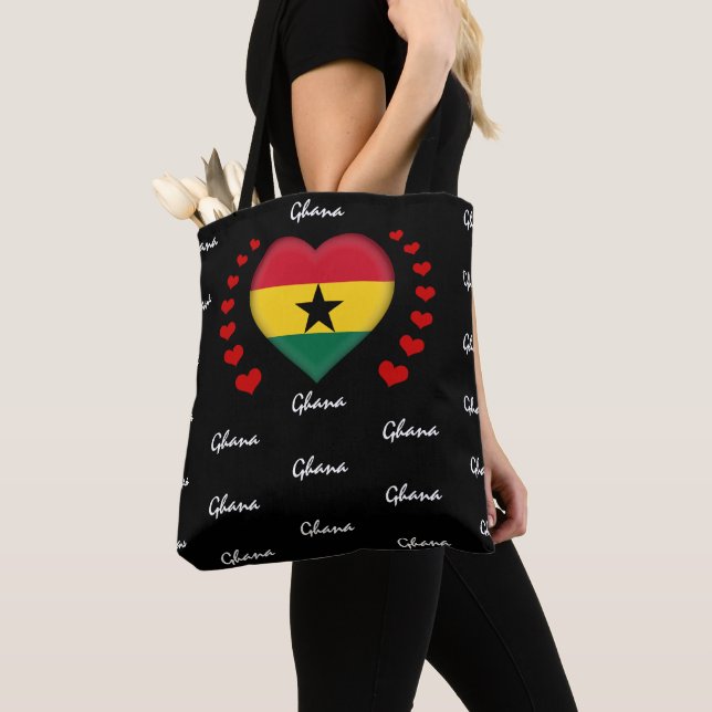 Ghana Flag & Heart, Ghanian Flag fashion /sport Tote Bag (Close Up)