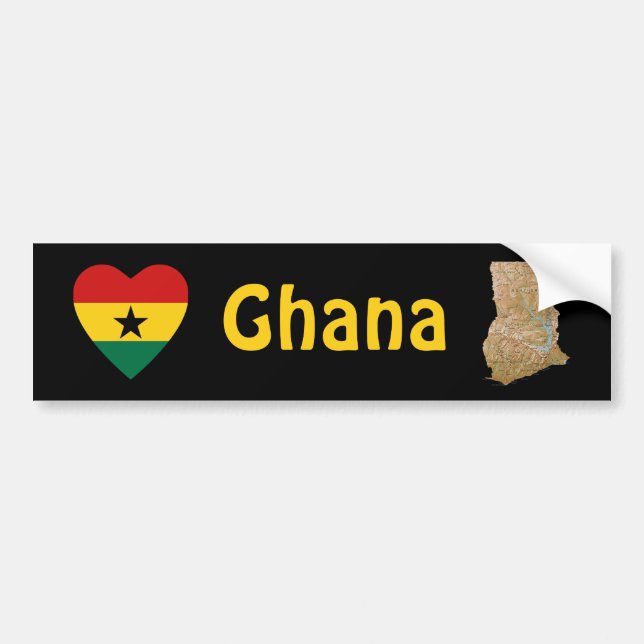 Ghana Flag Heart + Map Bumper Sticker (Front)