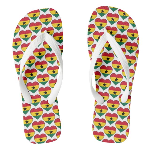 Ghana Ghanaian Flag Colours Hearts Pattern Thongs (Footbed)