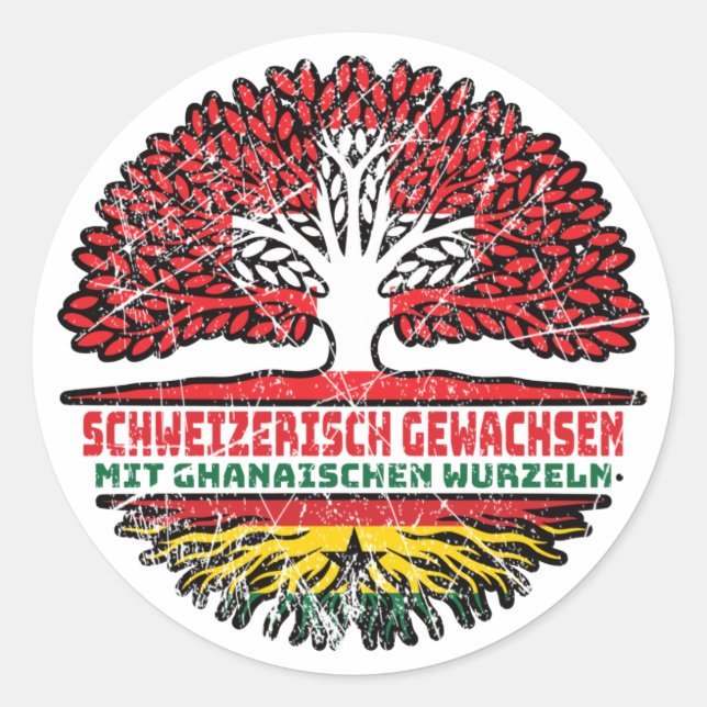 Ghana Ghanaisch Schweizer Schweiz Baum Wurzel Flag Classic Round Sticker (Front)