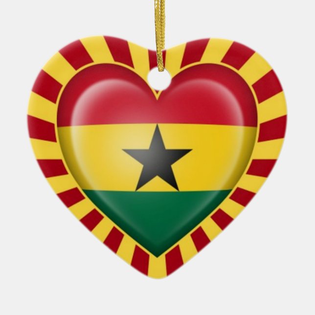 Ghana Heart Flag with Star Burst Ceramic Tree Decoration (Front)