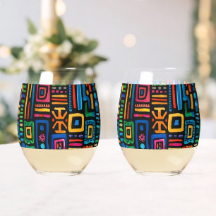 Ghana Kente Stemless Wine Glass