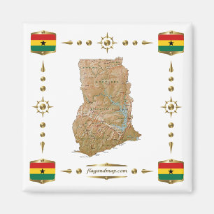 Ghana Map + Flags Magnet