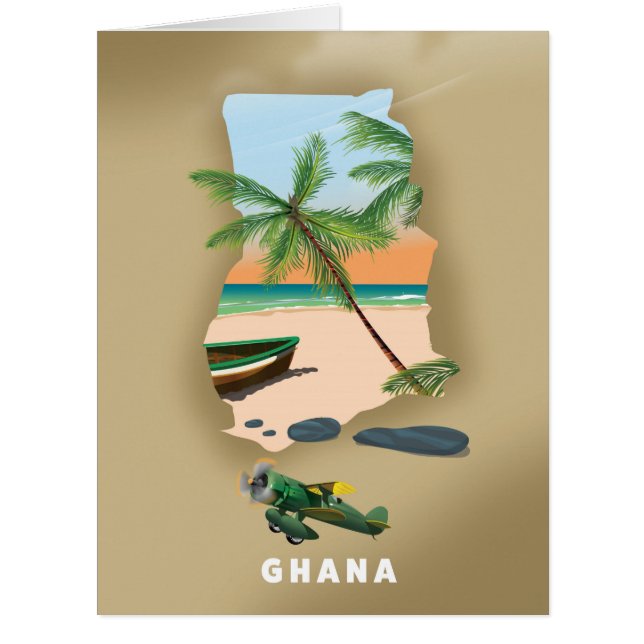 Ghana map illustrated travel poster. (Front)