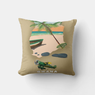 Ghana map illustrated travel poster. cushion