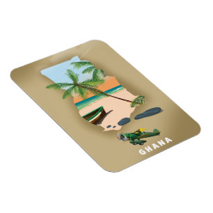 Ghana map illustrated travel poster. magnet