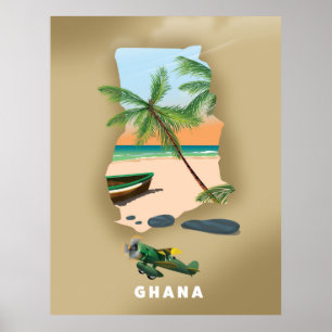 Ghana map illustrated travel poster. poster