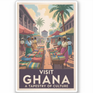 Ghana Market Illustration Travel Art Vintage