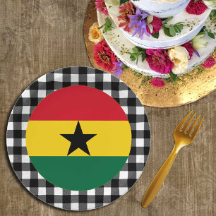 Ghana Plate, buffalo plaid & Ghanaian Flag Paper Plate