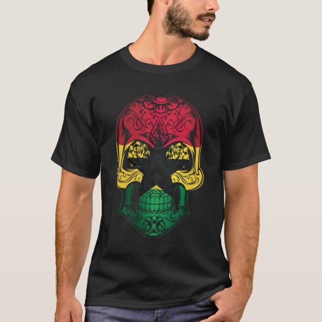 Ghana  Skull And Roses Flag T-Shirt (Front)
