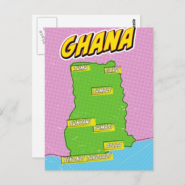 Ghana Travel map Postcard (Front/Back)